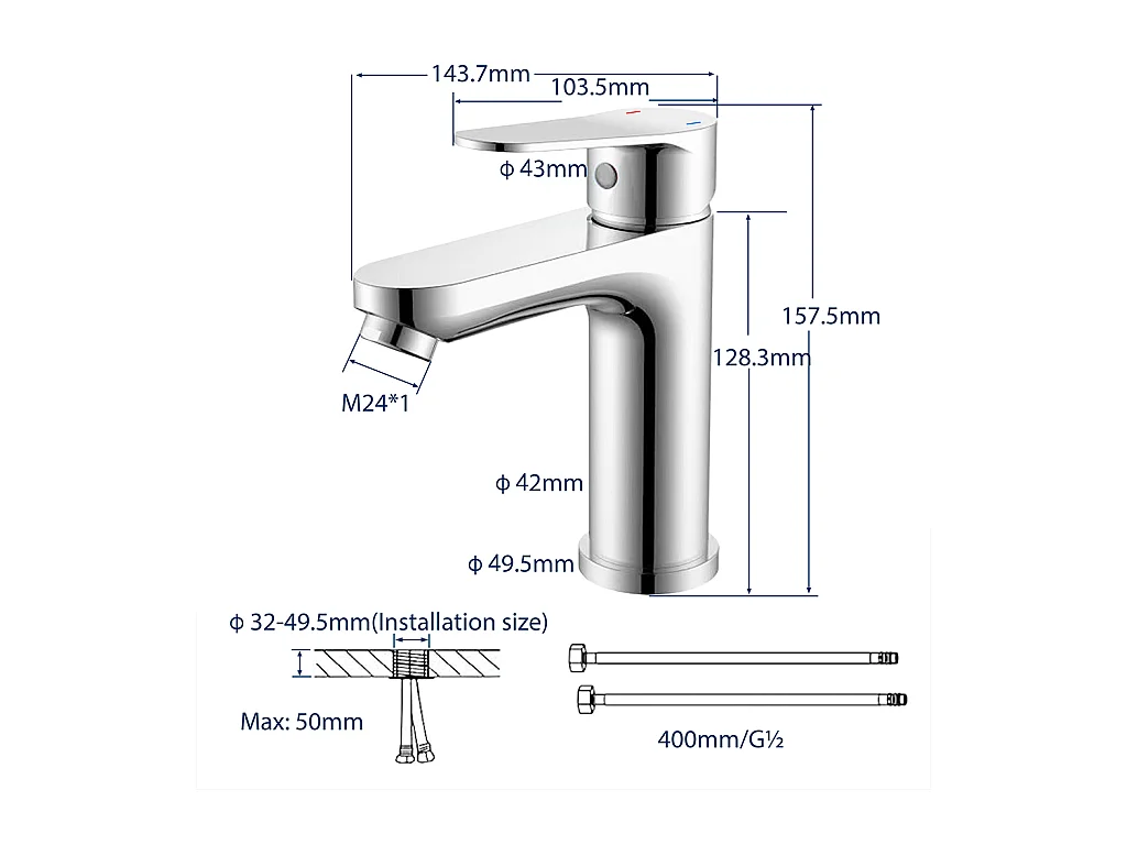 Miscelatore monocomando da bagno per lavabo e bidet cromato lucido