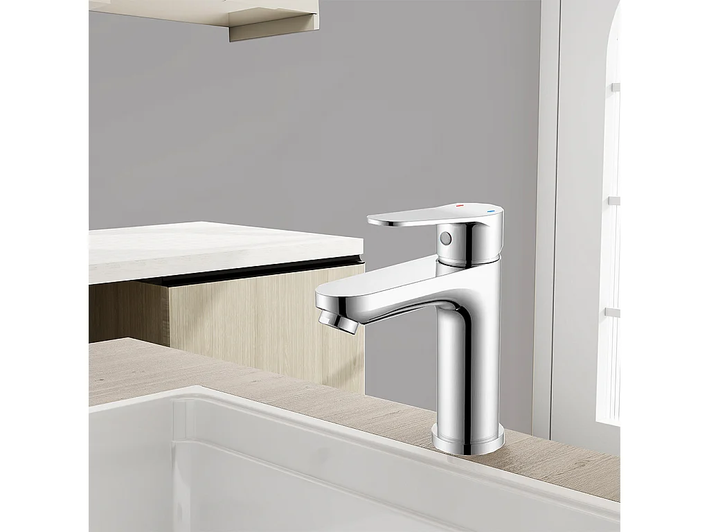 Set rubinetti bagno per lavabo, miscelatore monocomando caldo e freddo regolabile cromato