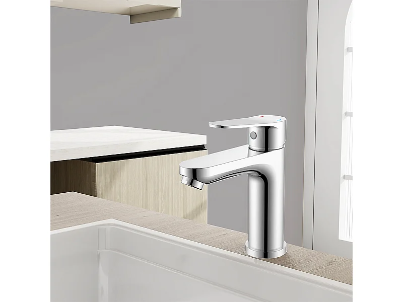 Set rubinetti bagno per lavabo, miscelatore monocomando caldo e freddo regolabile cromato
