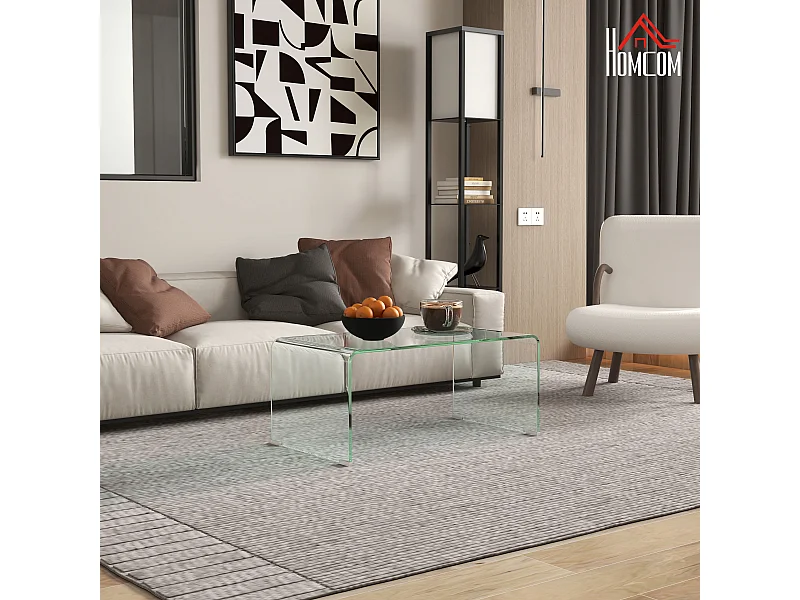 Table basse design contemporain dim. 80L x 45l x 35H cm verre trempé 10 mm