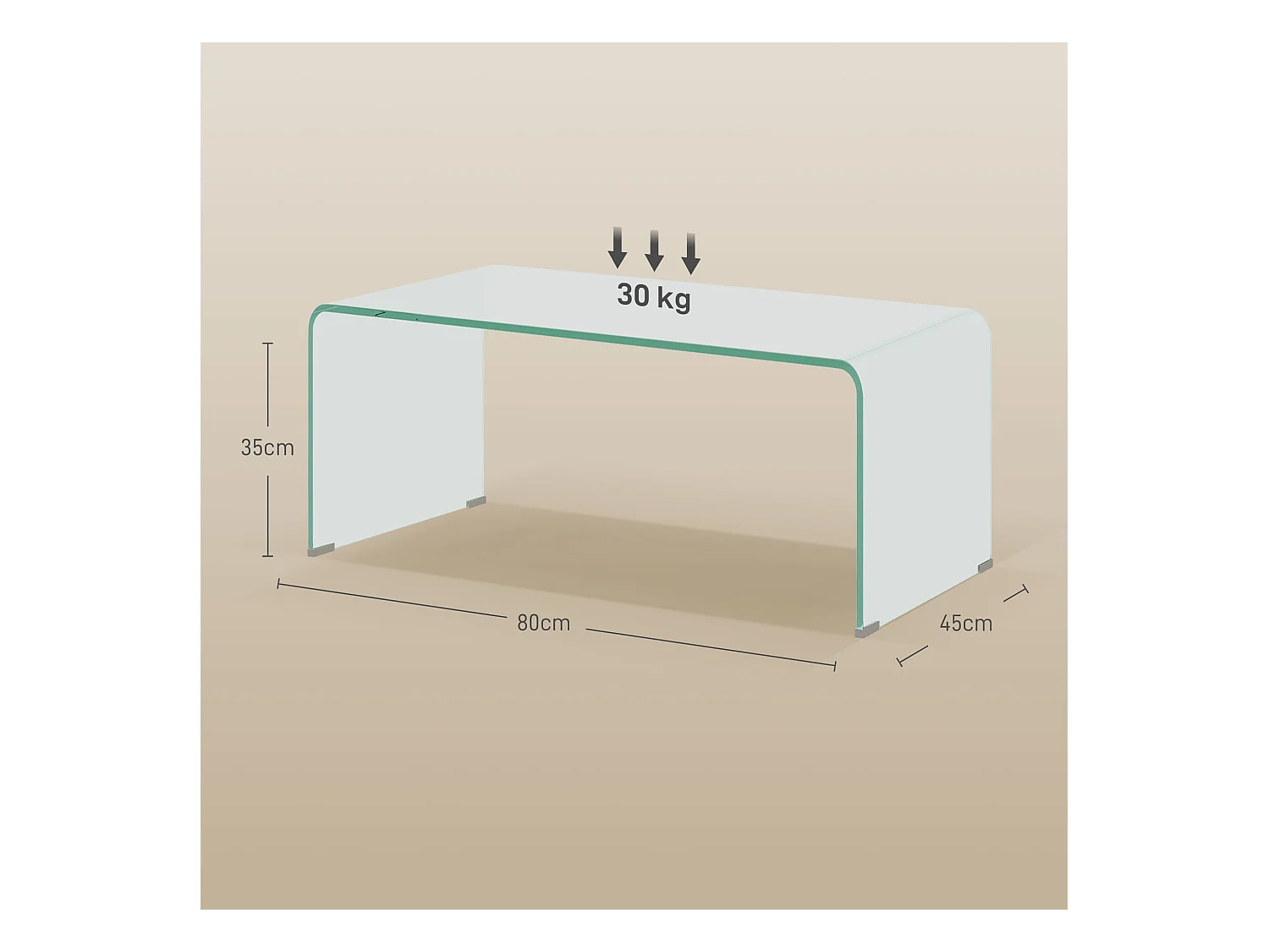 Table basse design contemporain dim. 80L x 45l x 35H cm verre trempé 10 mm