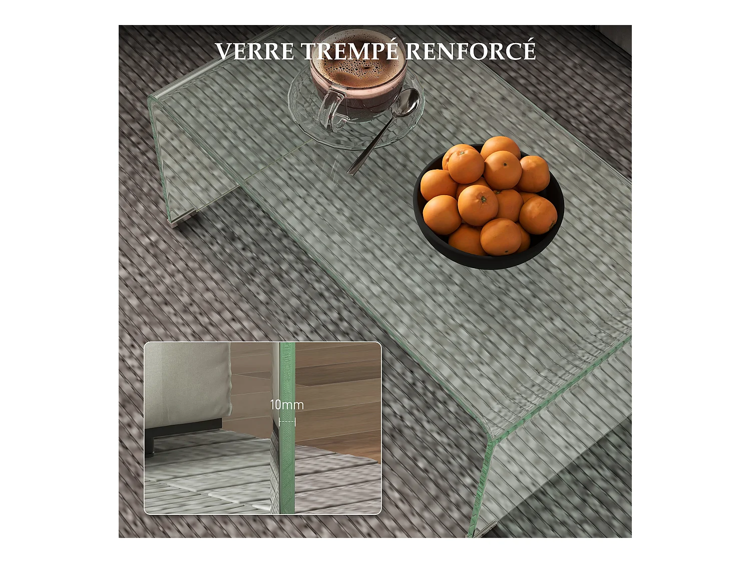 Table basse design contemporain dim. 80L x 45l x 35H cm verre trempé 10 mm