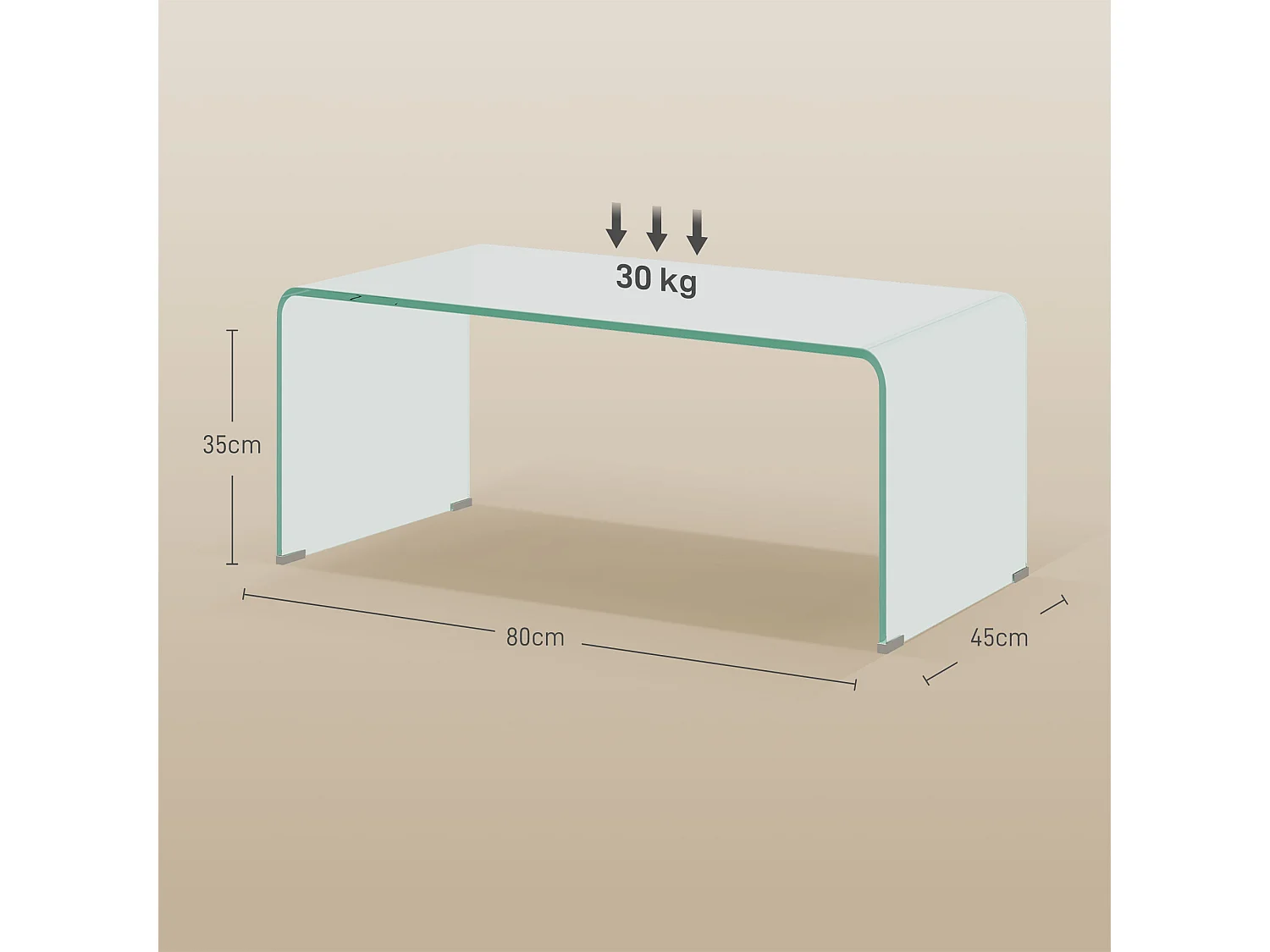 Table basse design contemporain dim. 80L x 45l x 35H cm verre trempé 10 mm