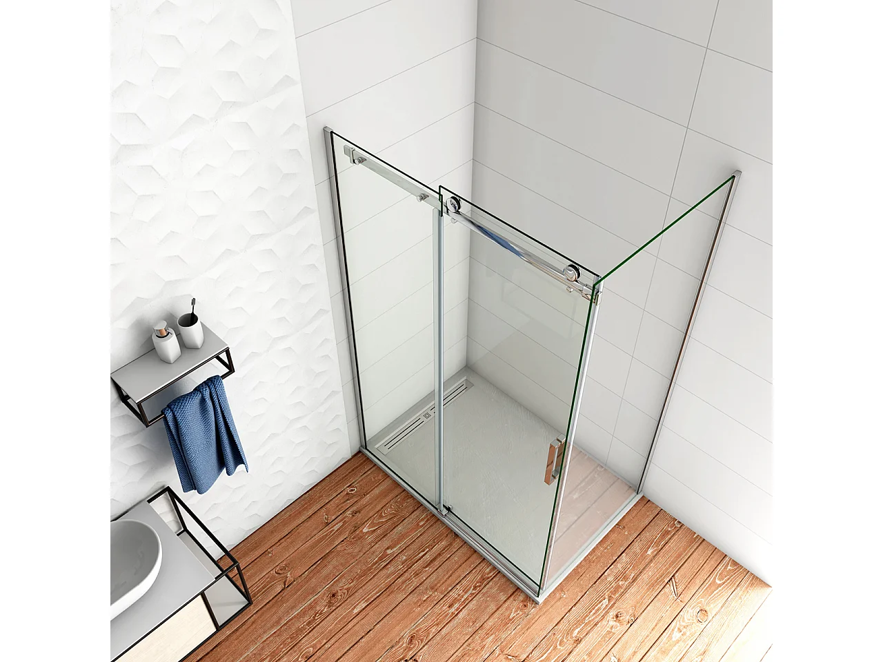 Aica Italy 120x80cm H.195 cm Box Doccia Angolare Porta Scorrevole Con Parete Laterale Vetro 8 Mm Temperato Anticalcare Trasparente Cromato Lucido