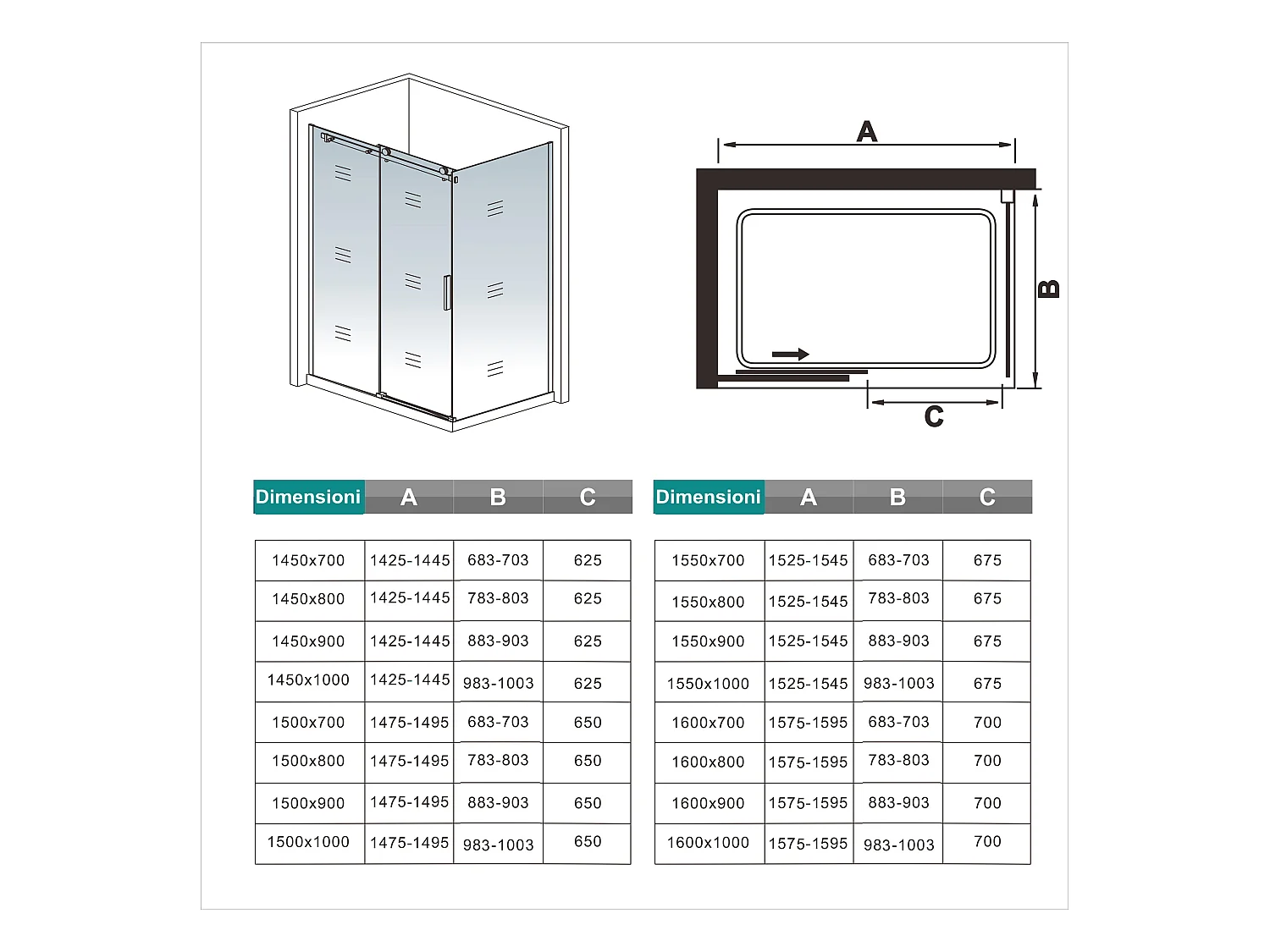 Aica Italy 120x80cm H.195 cm Box Doccia Angolare Porta Scorrevole Con Parete Laterale Vetro 8 Mm Temperato Anticalcare Trasparente Cromato Lucido