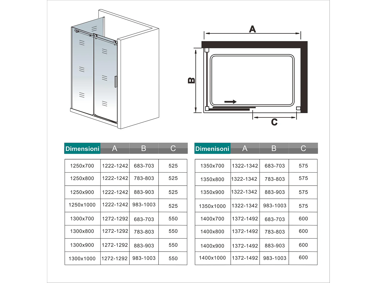 195 cm Box Doccia Angolare Porta Scorrevole con Parete Laterale 145x70 cm Vetro 8 mm Temperato Trasparente Anticalcare Telaio Cromato Lucido