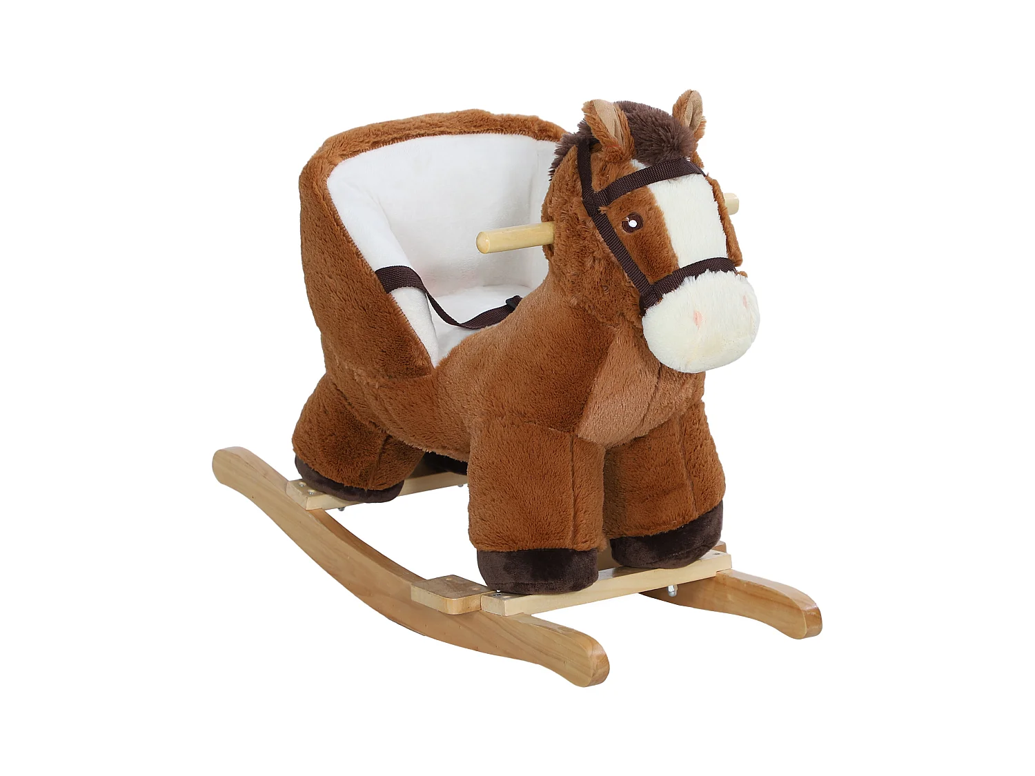 Jouet à bascule cheval pour enfant +18 mois effet sonore poignées repose-pieds siège ceinture réglable marron