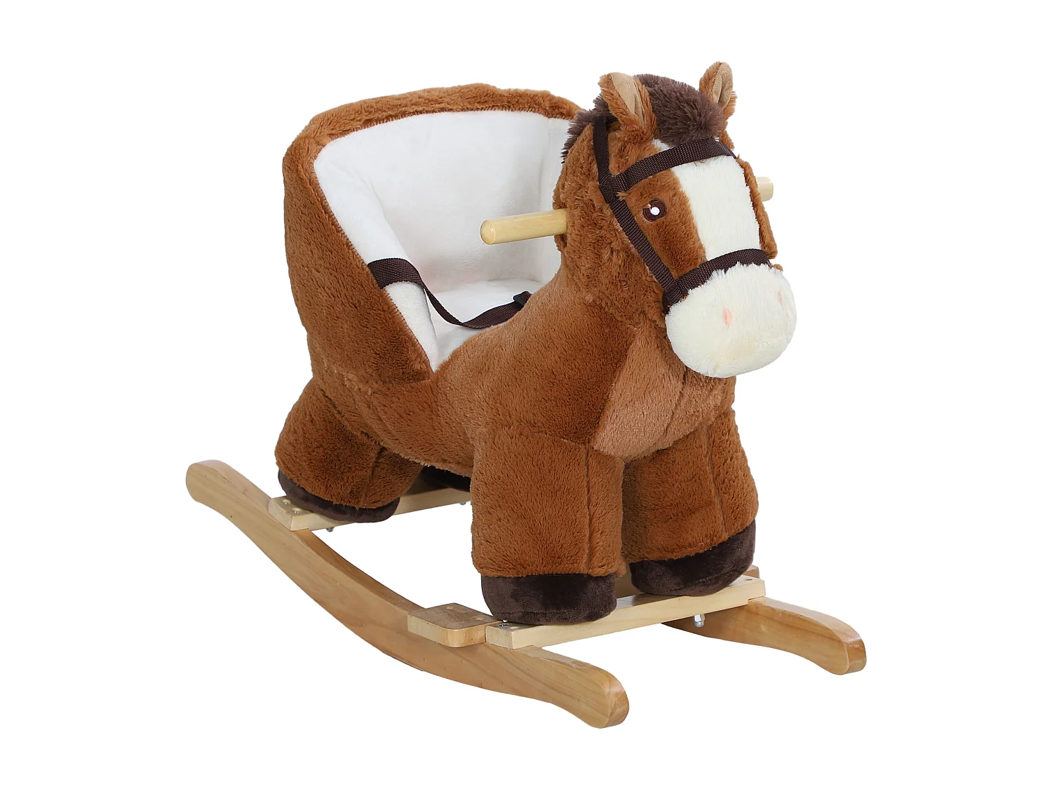 Jouet à bascule cheval pour enfant +18 mois effet sonore poignées repose-pieds siège ceinture réglable marron