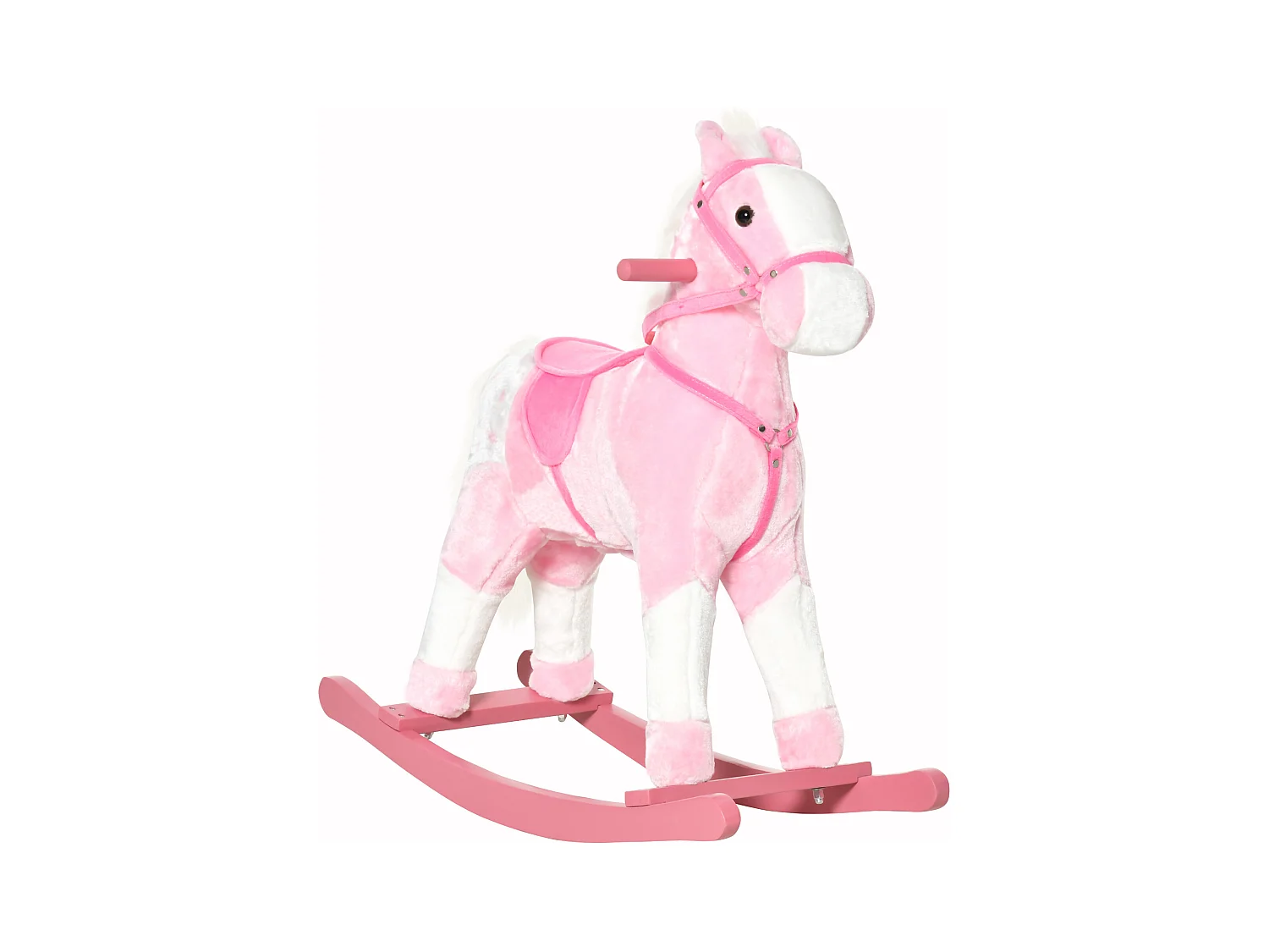 Cheval à bascule cheval de cowboy effet sonore selle rênes rose blanc