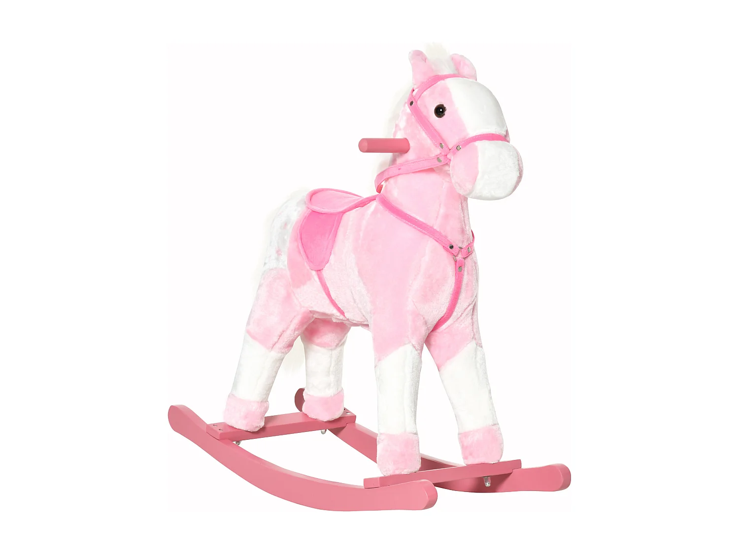 Cheval à bascule cheval de cowboy effet sonore selle rênes rose blanc