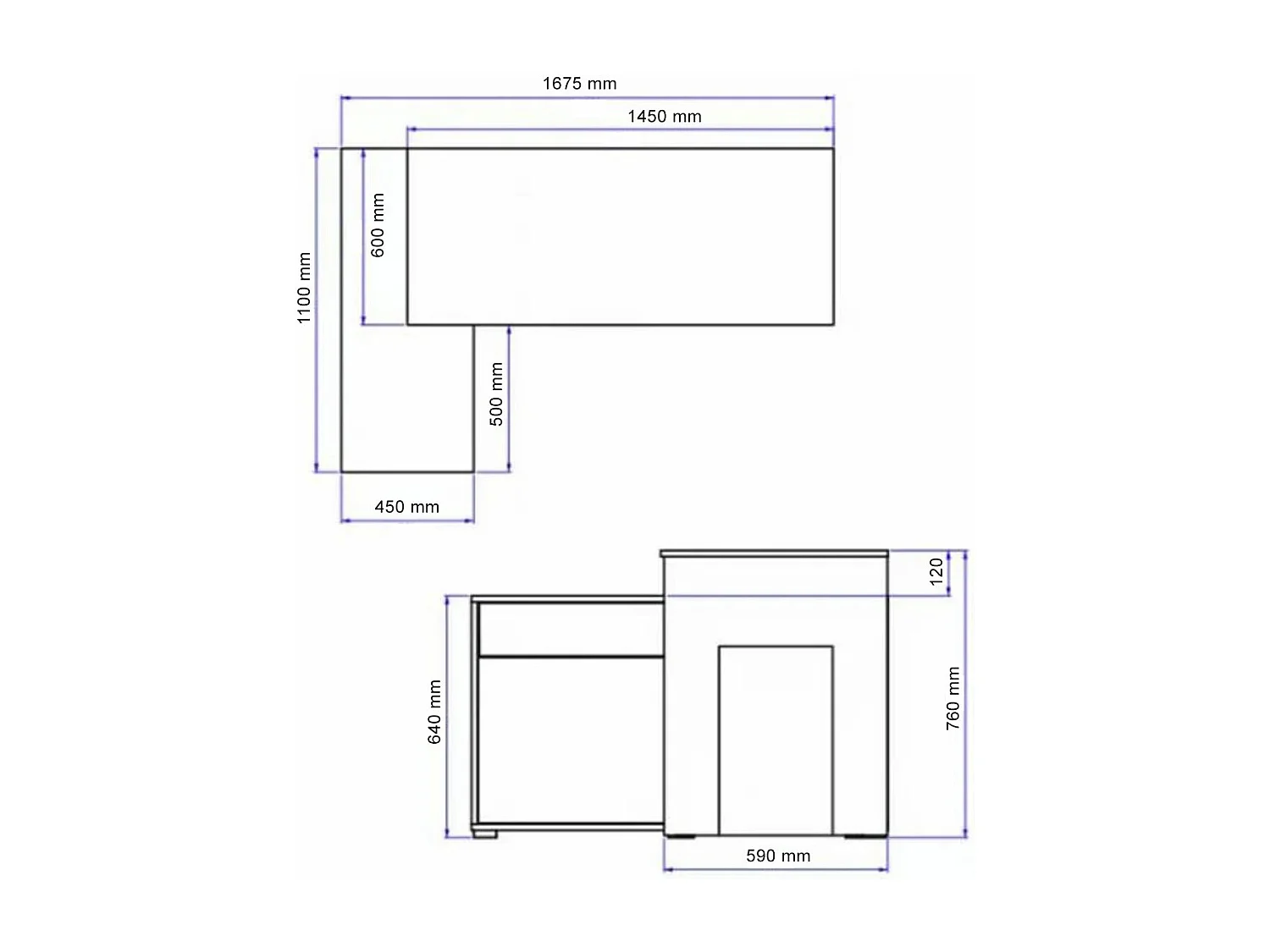ECKSCHREIBTISCH Como Wellington Eiche / graphit 168 cm / 110 cm / 76 cm