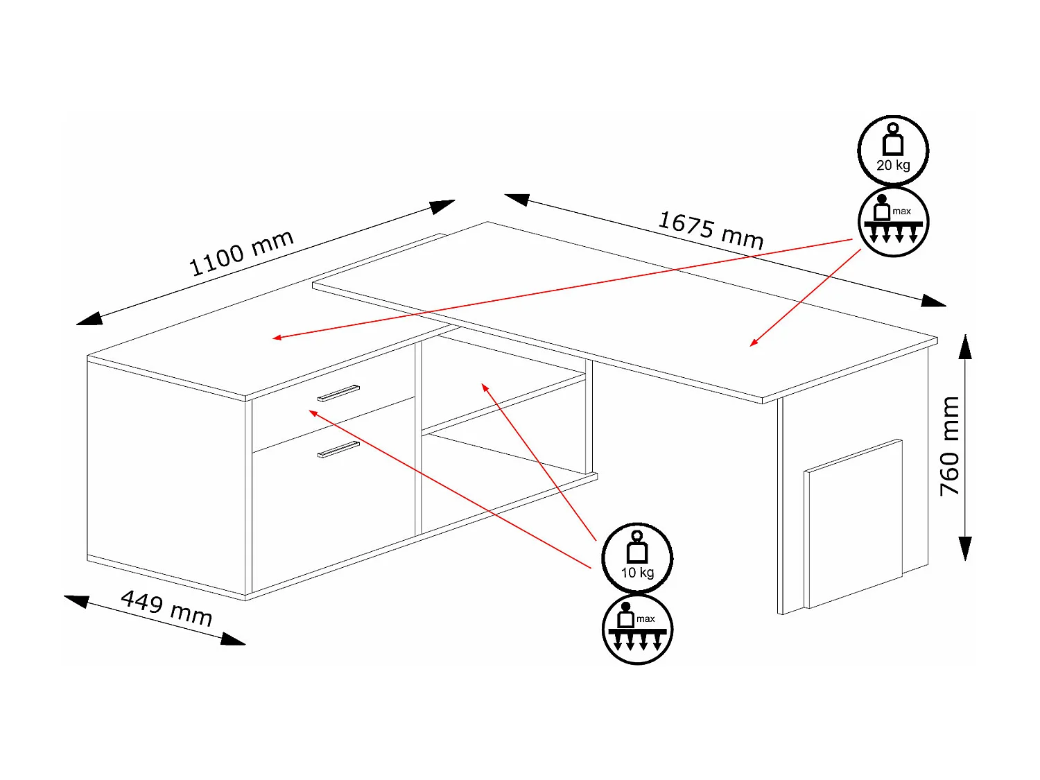 ECKSCHREIBTISCH Como Wellington Eiche / graphit 168 cm / 110 cm / 76 cm