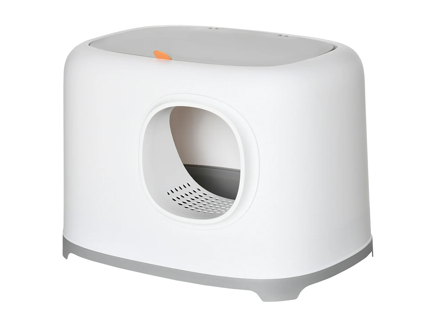 Maison de toilette litière pour chat - porte, couvercle ouvrant  - pelle incluse - blanc gris clair