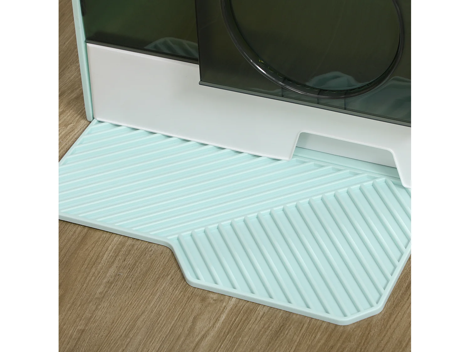 Maison de toilette chat design maisonnette porte battante pelle filtre tapis bleu
