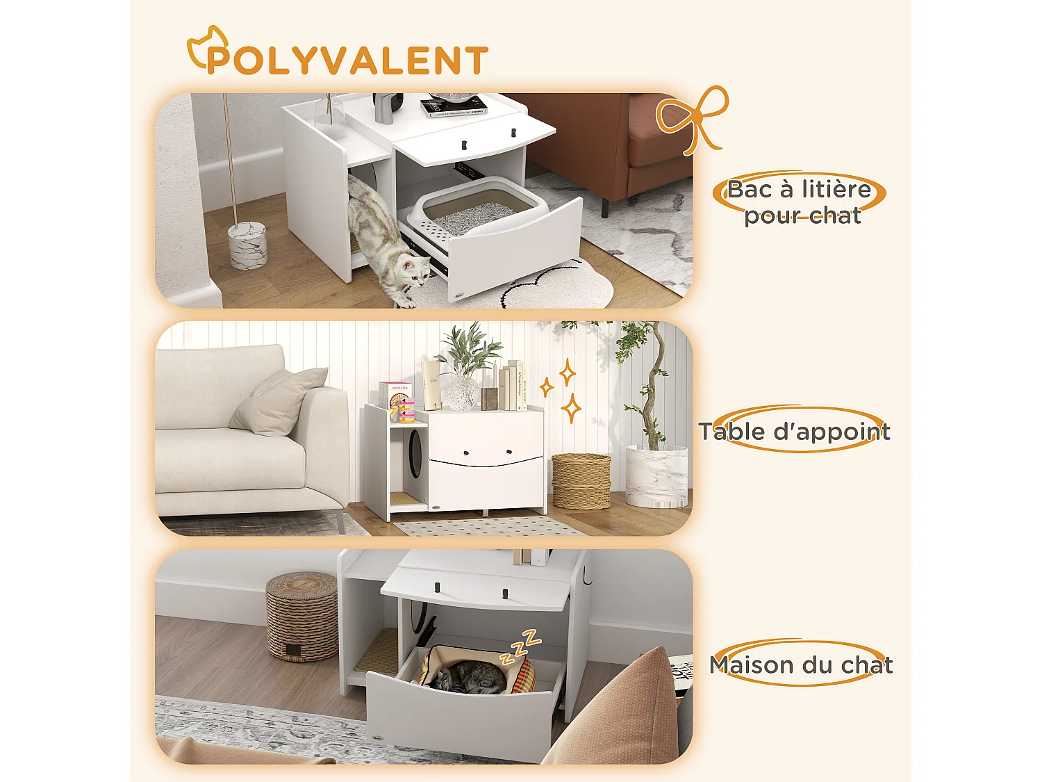 Maison de toilette pour chat - meuble cache litière - compartiment coulissant, aérations, tapis de fuite - blanc