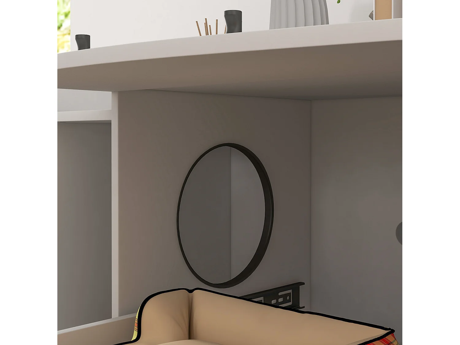 Maison de toilette pour chat - meuble cache litière - compartiment coulissant, aérations, tapis de fuite - blanc