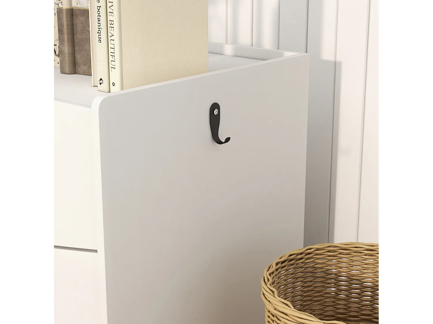 Maison de toilette pour chat - meuble cache litière - compartiment coulissant, aérations, tapis de fuite - blanc