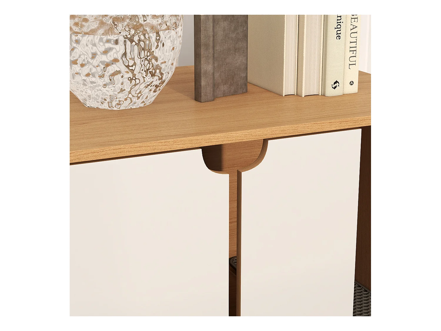 Maison de toilette pour chat style scandinave - meuble cache litière - portes, aérations, tapis de fuite - naturel blanc