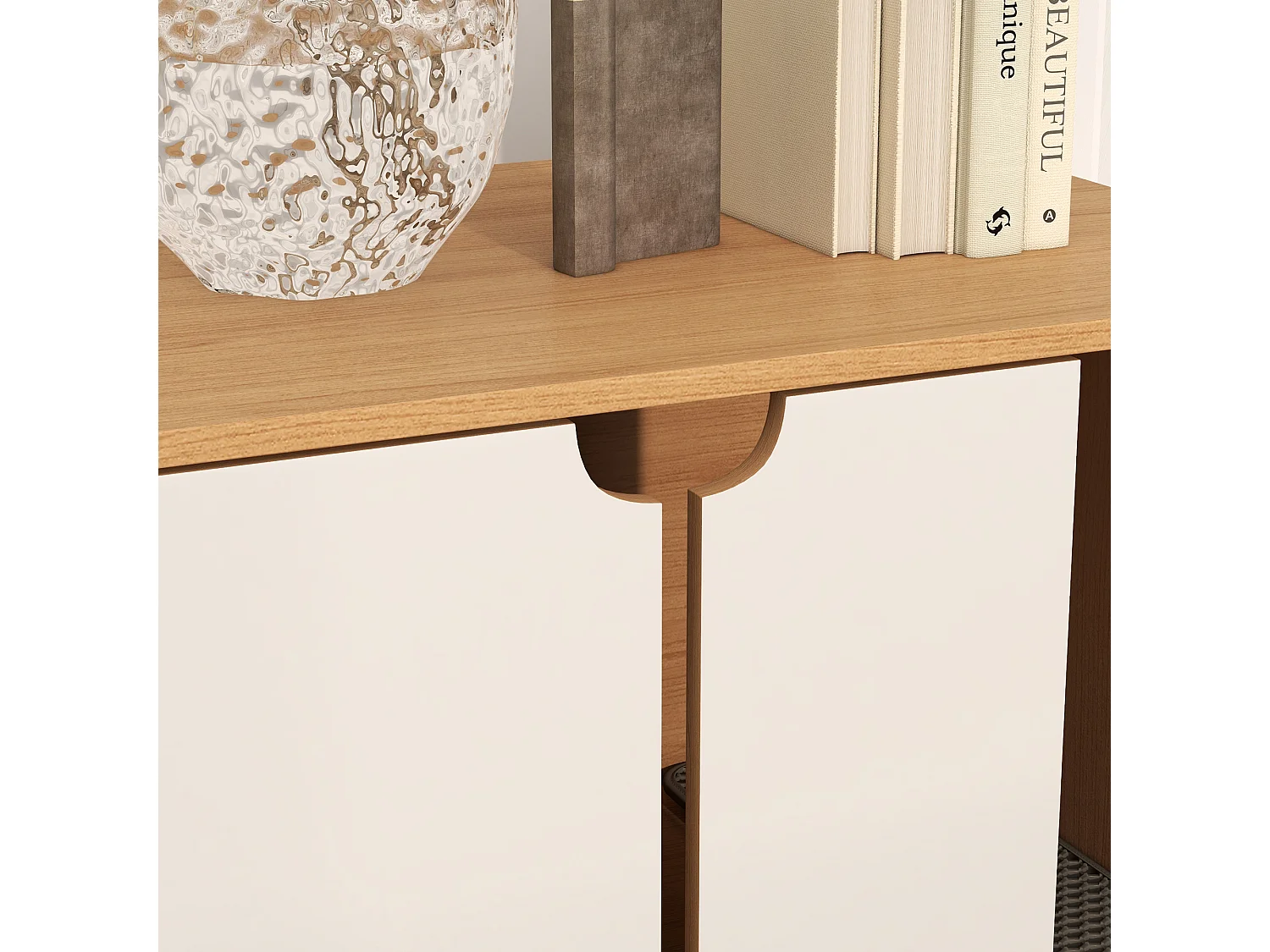 Maison de toilette pour chat style scandinave - meuble cache litière - portes, aérations, tapis de fuite - naturel blanc