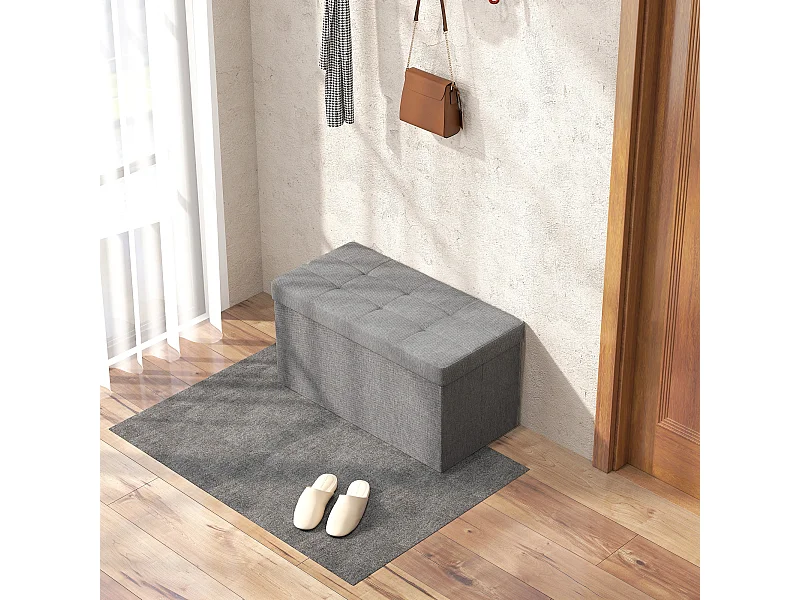 Banc coffre style Chesterfield effet capitonné dim.76L x 38l x 38H cm tissu gris chiné