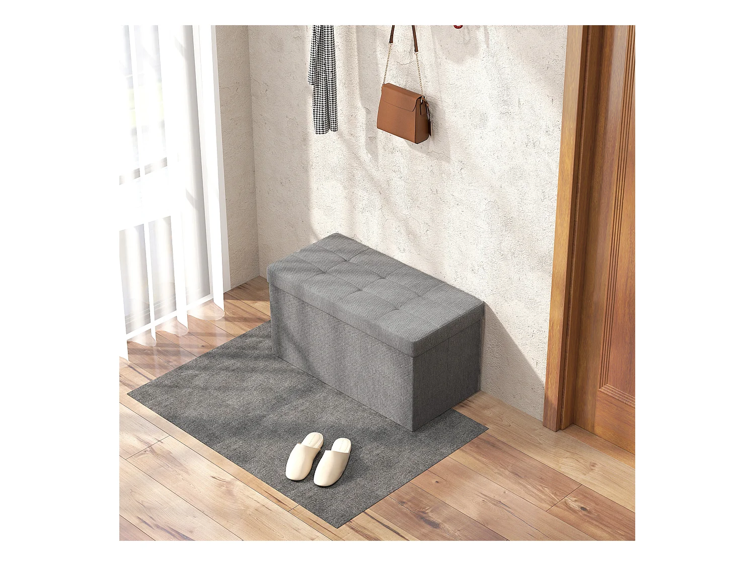 Banc coffre style Chesterfield effet capitonné dim.76L x 38l x 38H cm tissu gris chiné