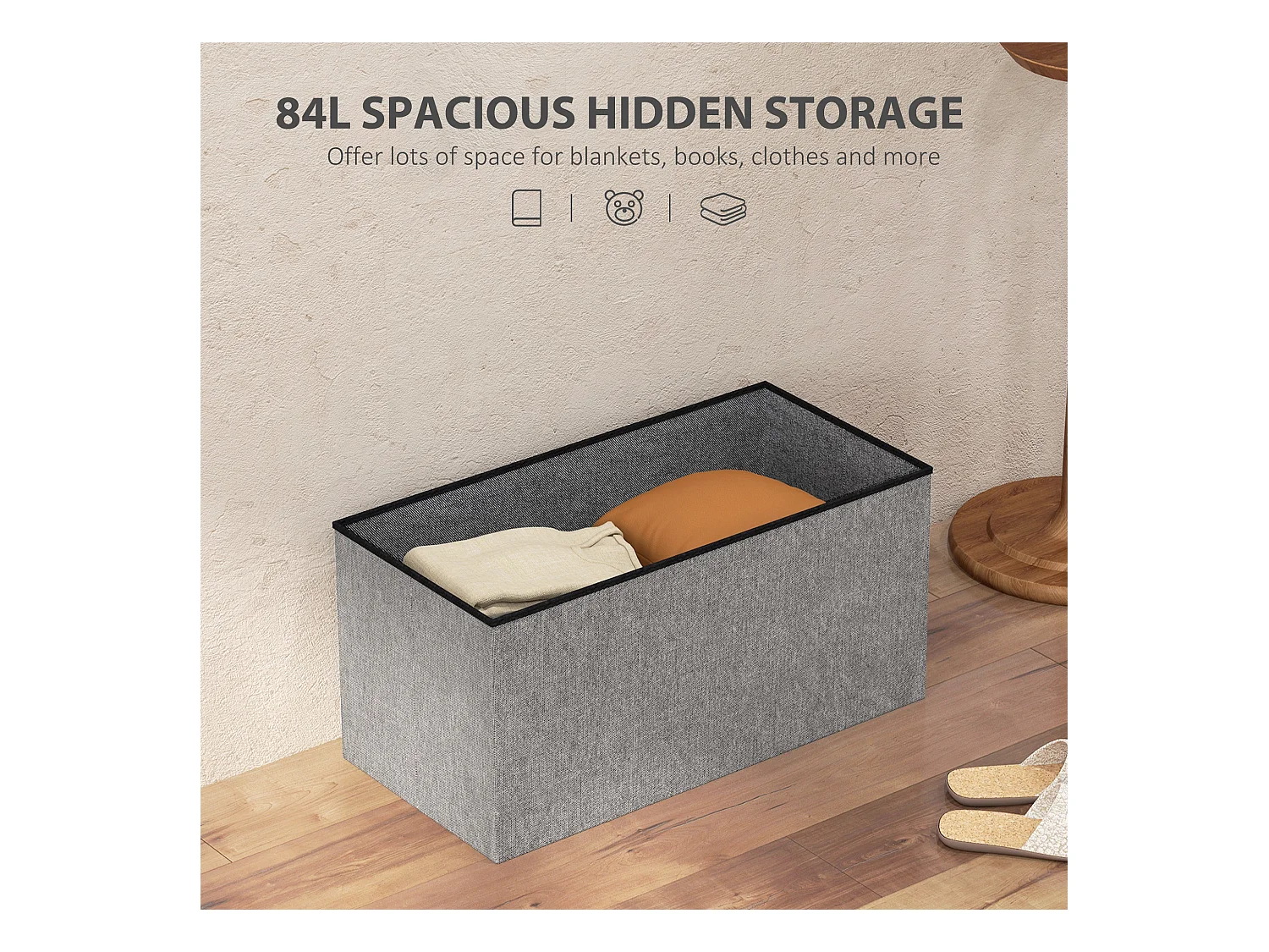 Banc coffre style Chesterfield effet capitonné dim.76L x 38l x 38H cm tissu gris chiné