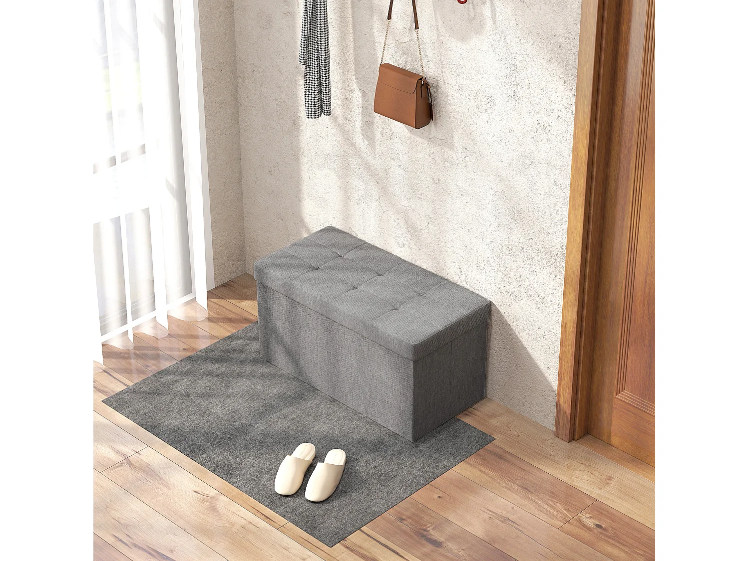 Banc coffre style Chesterfield effet capitonné dim.76L x 38l x 38H cm tissu gris chiné