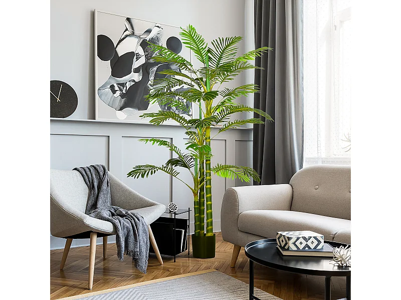 Palmier areca artificiel hauteur 190 cm plante artificielle tropicale avec 30 grandes feuilles grand réalisme en plastique pot inclus vert