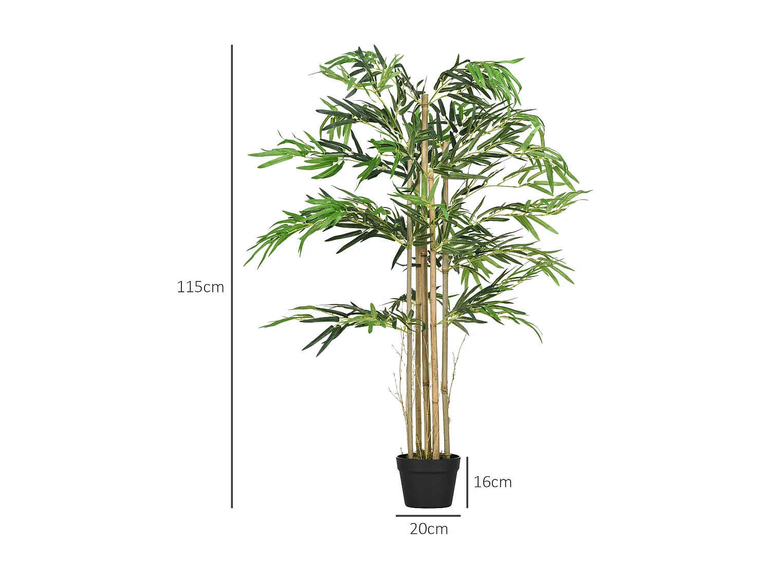 Bambou artificiel 4 pieds H. 1,15 m 730 feuilles denses réalistes pot inclus noir vert