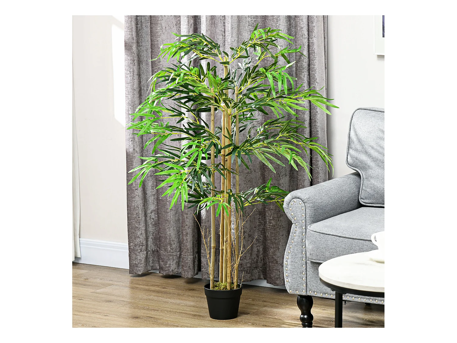 Bambou artificiel 4 pieds H. 1,15 m 730 feuilles denses réalistes pot inclus noir vert