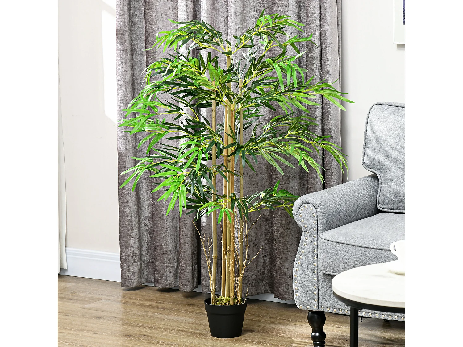 Bambou artificiel 4 pieds H. 1,15 m 730 feuilles denses réalistes pot inclus noir vert