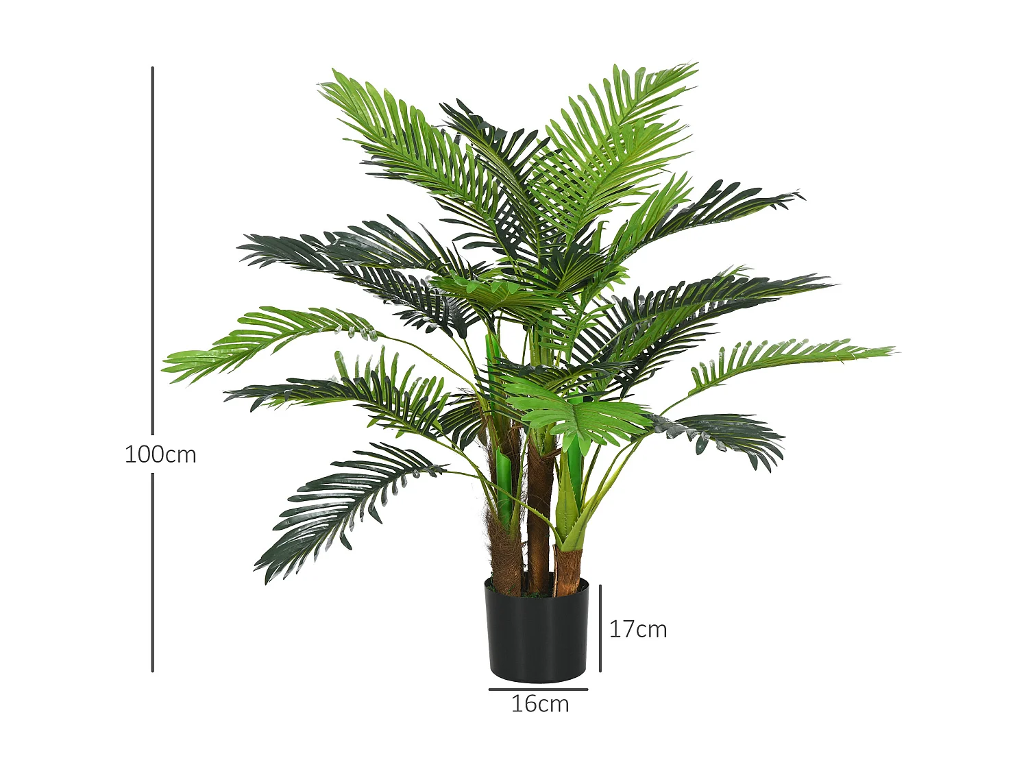 Palmier artificiel H.1 m arbre artificiel tronc branches lichen feuilles grand réalisme pot inclus