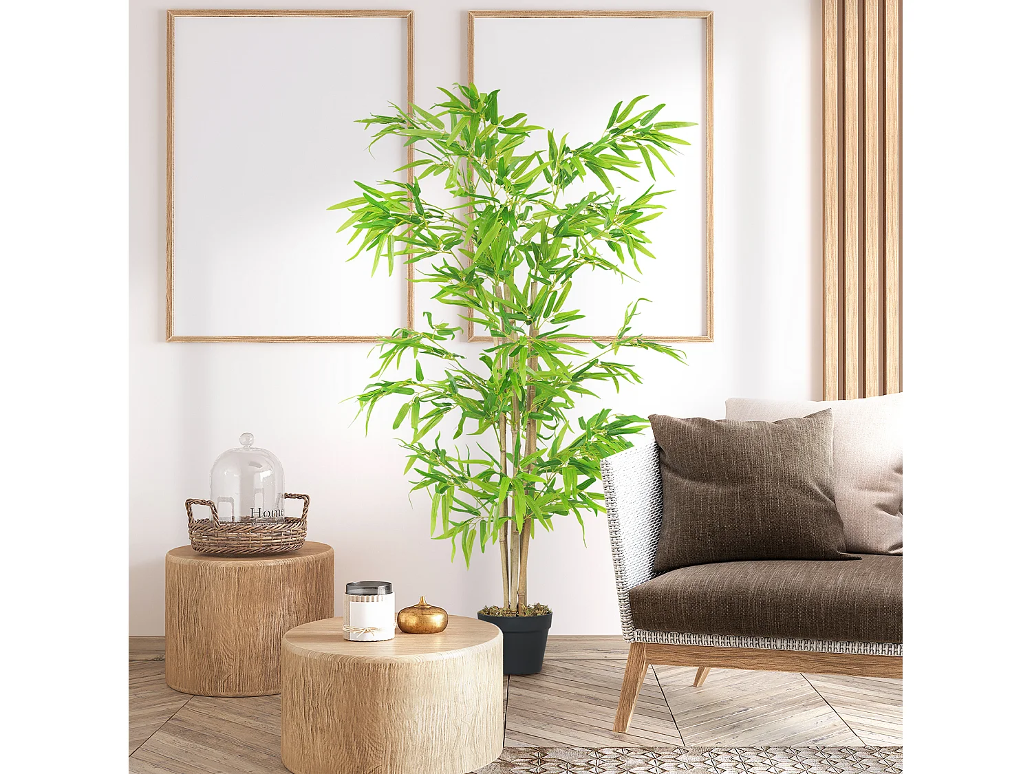 Bambou Artificiel Hauteur 1,5 m 644 Feuilles denses réalistes Pot Inclus Noir avec Lichen Vert