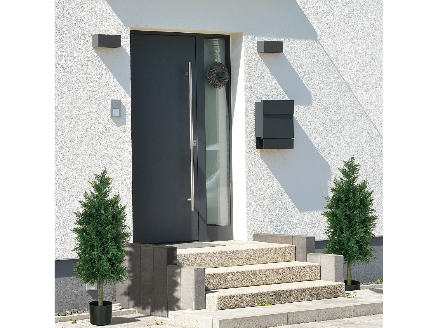 Lot de 2 plantes artificielles sapins cèdre H. 90 cm grand réalisme pot inclus