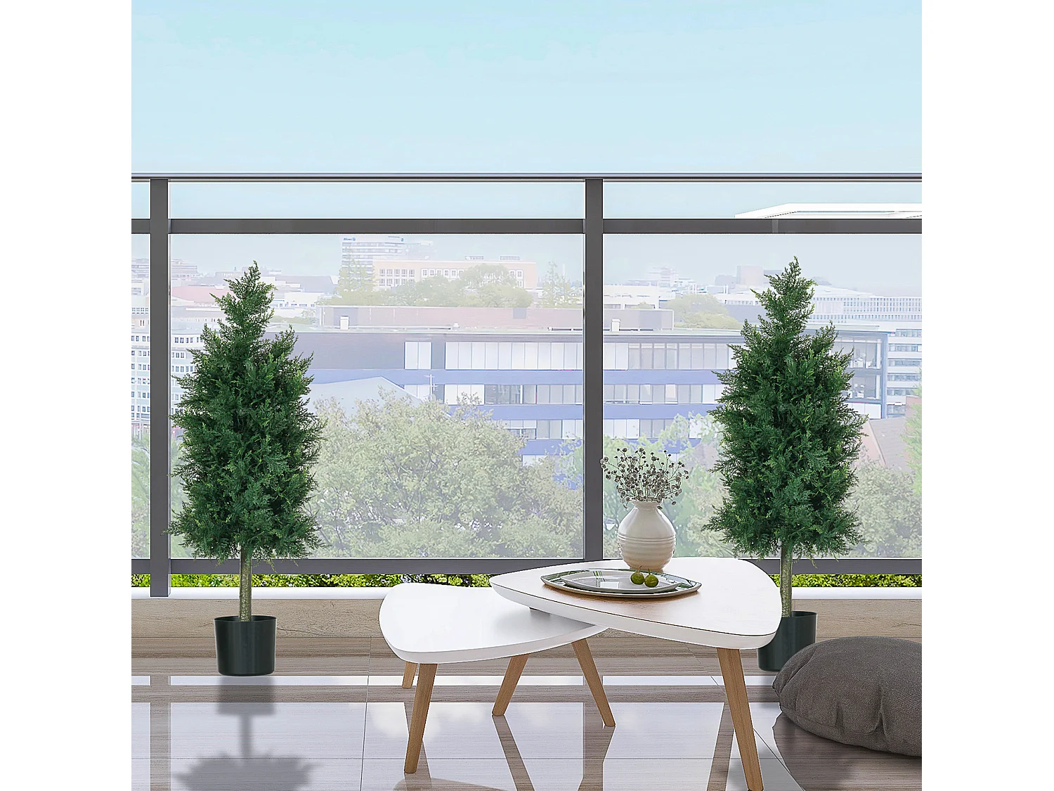 Lot de 2 plantes artificielles sapins cèdre H. 90 cm grand réalisme pot inclus