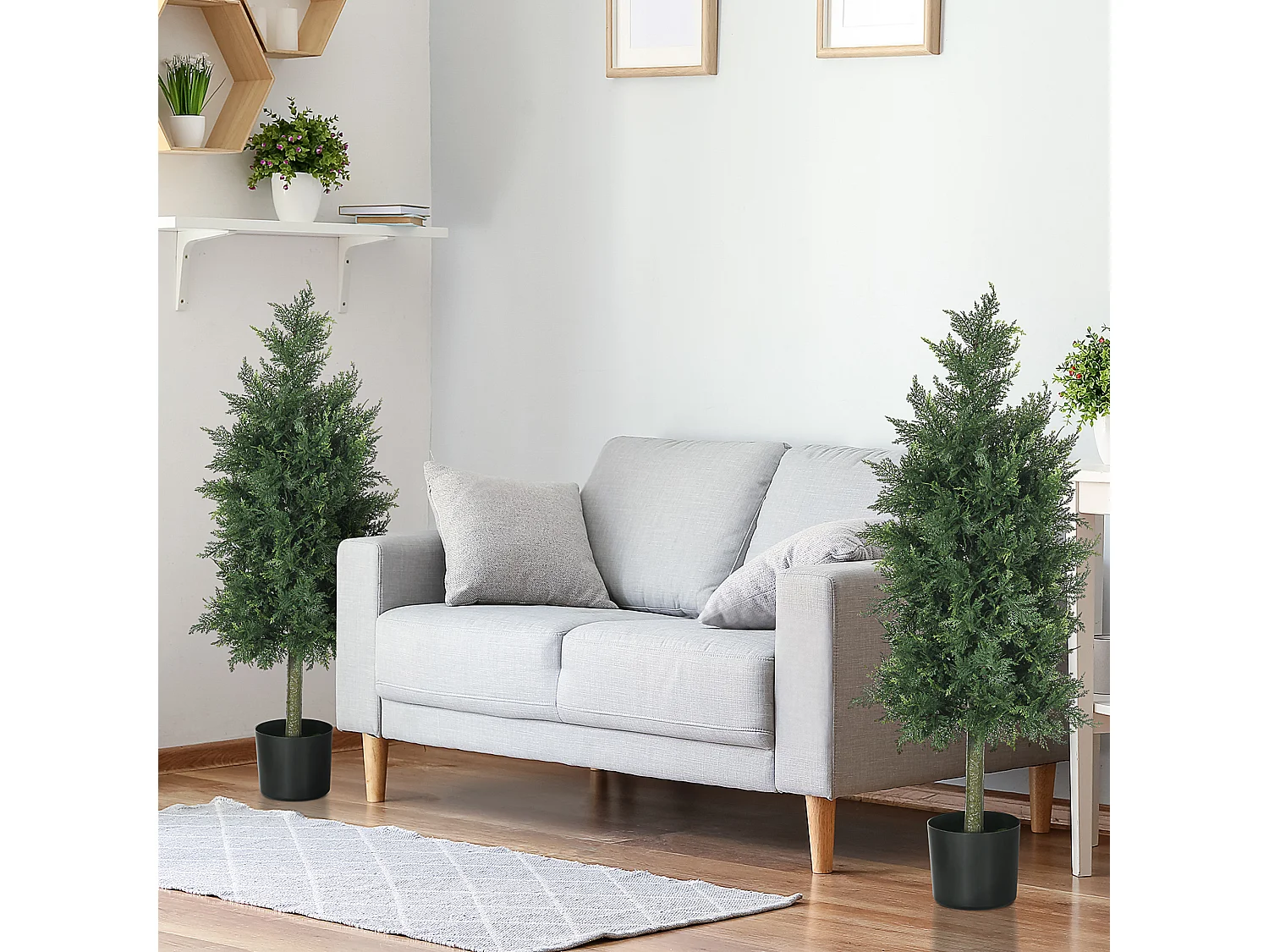 Lot de 2 plantes artificielles sapins cèdre H. 90 cm grand réalisme pot inclus