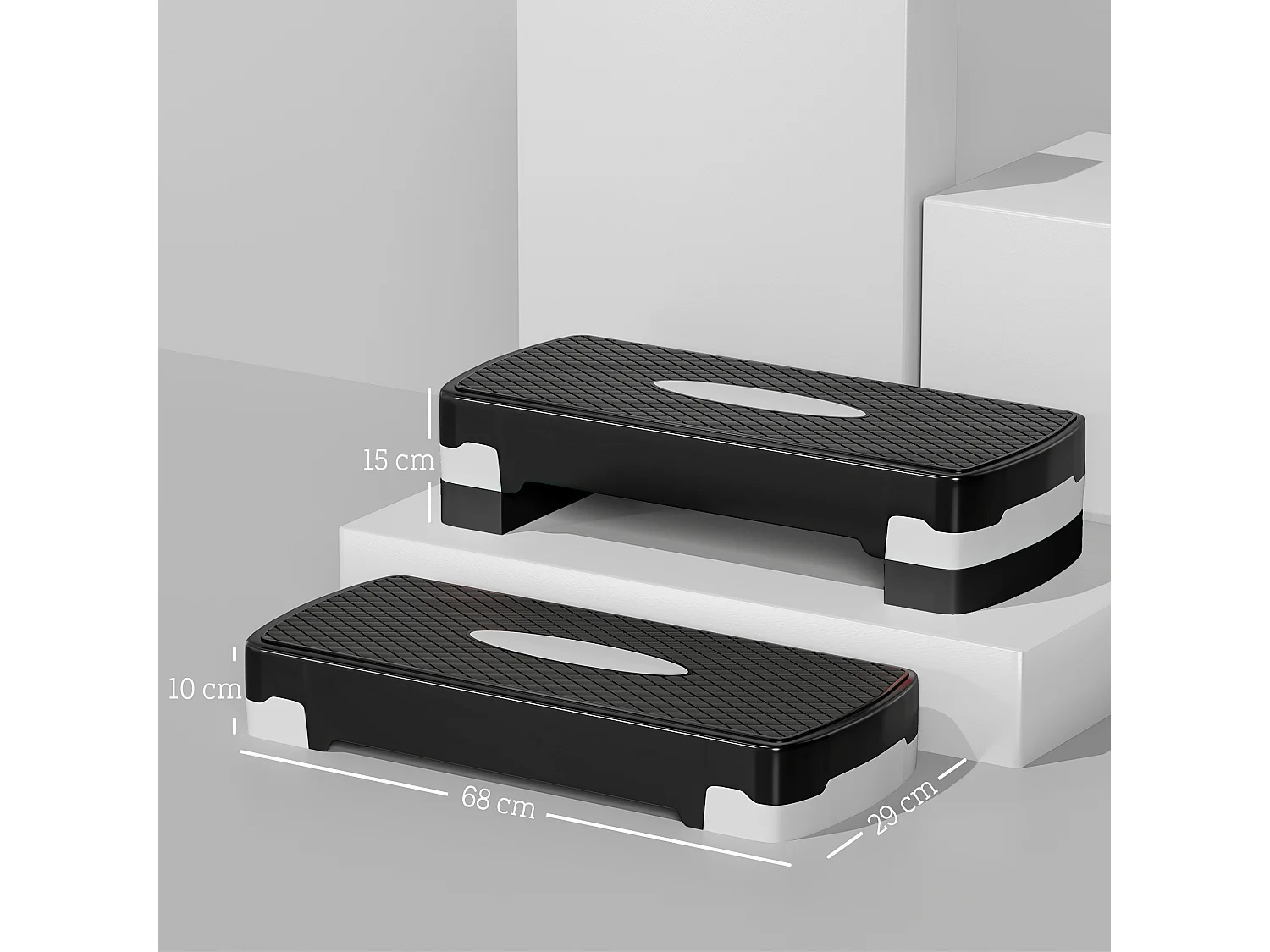 Stepper Fitness Aerobic hauteur reglable surface antiderapante dim. 68L x 29l x 10-15H cm plastique gris noir