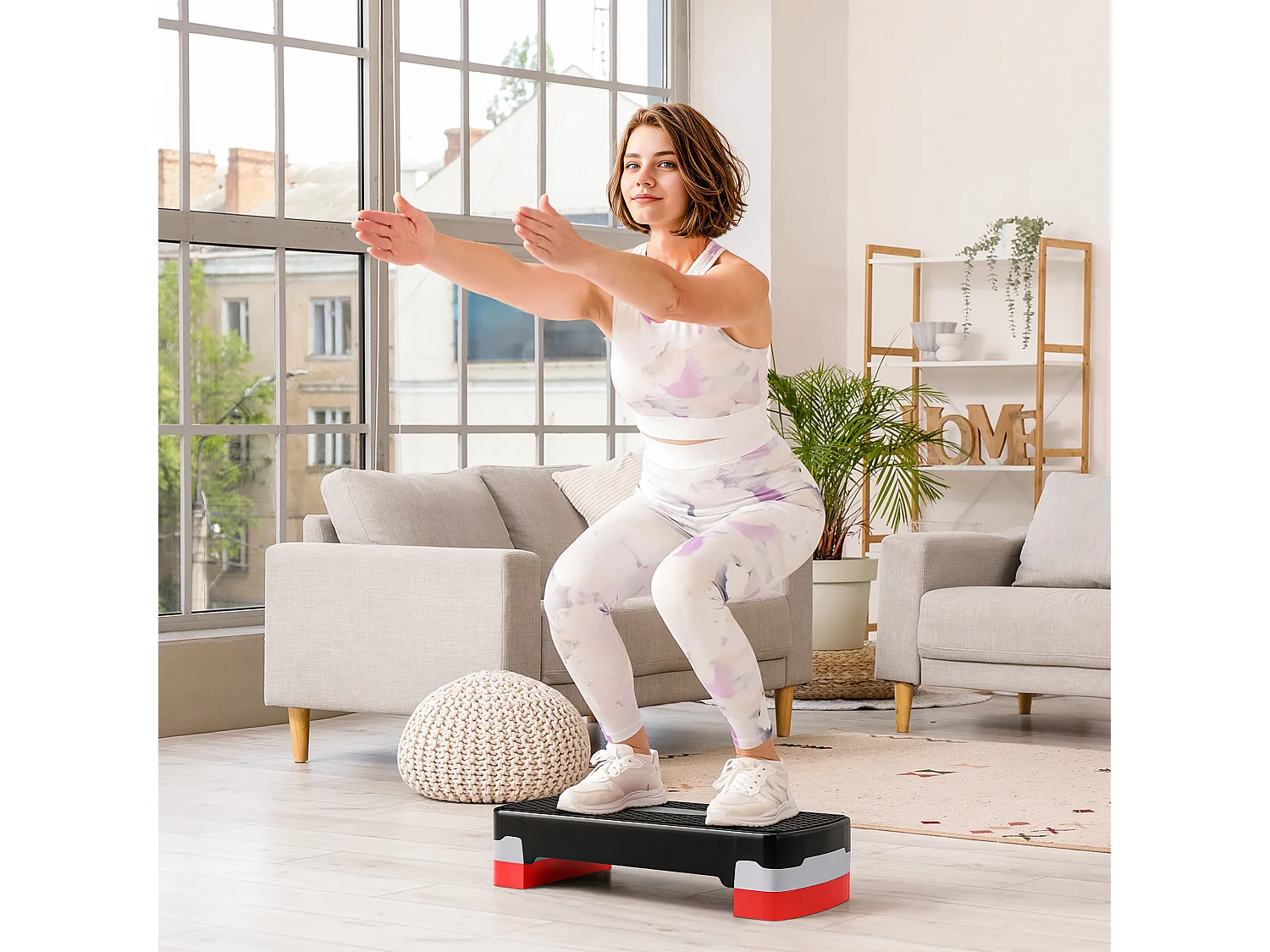 Stepper Fitness Aerobic hauteur reglable surface antiderapante dim. 68L x 29l x 10-15H cm plastique noir gris rouge