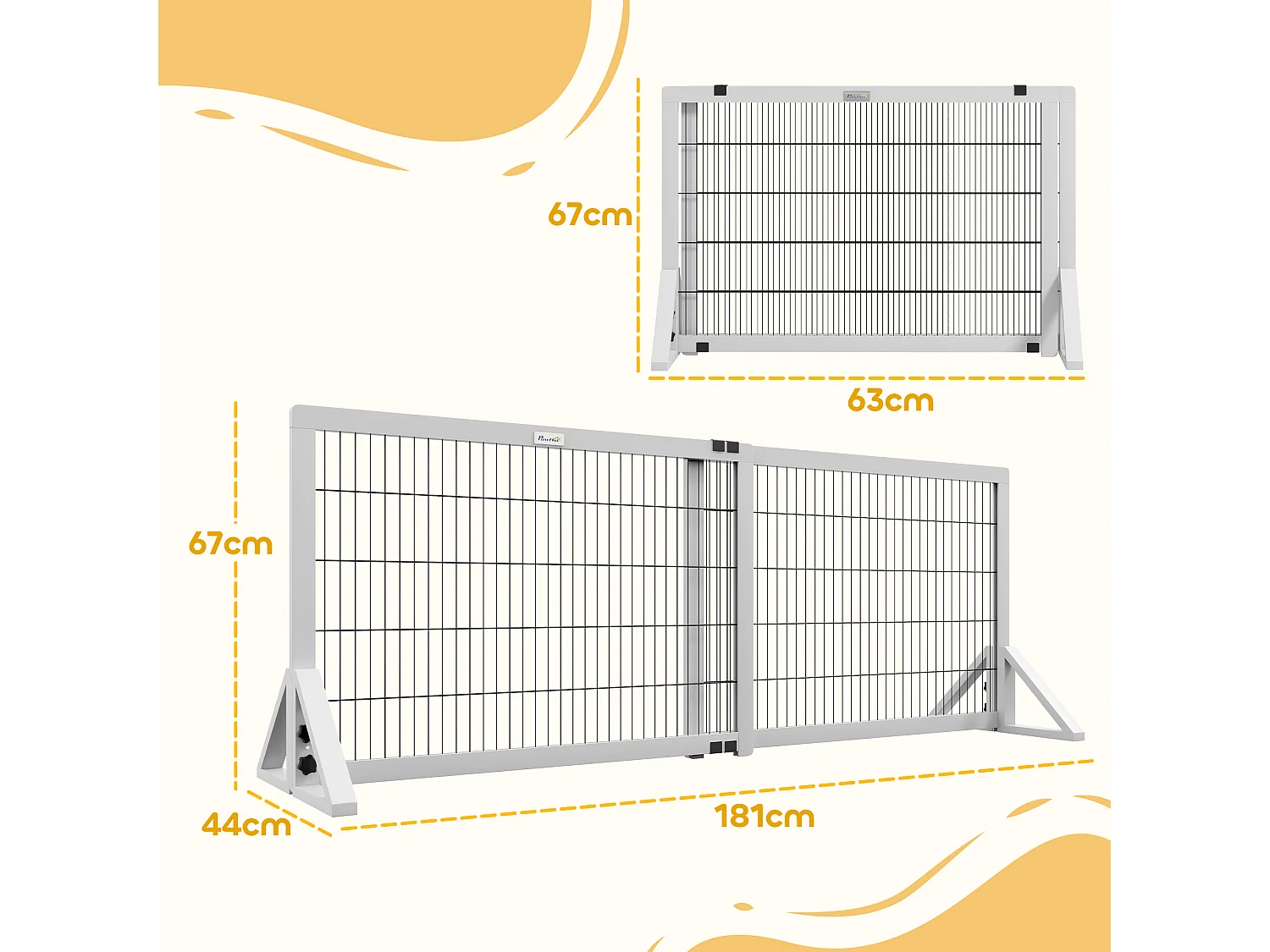 Barrière de sécurité pour chien barrière de protection à 2 panneaux largeur réglable 101-181 cm en bois acier blanc