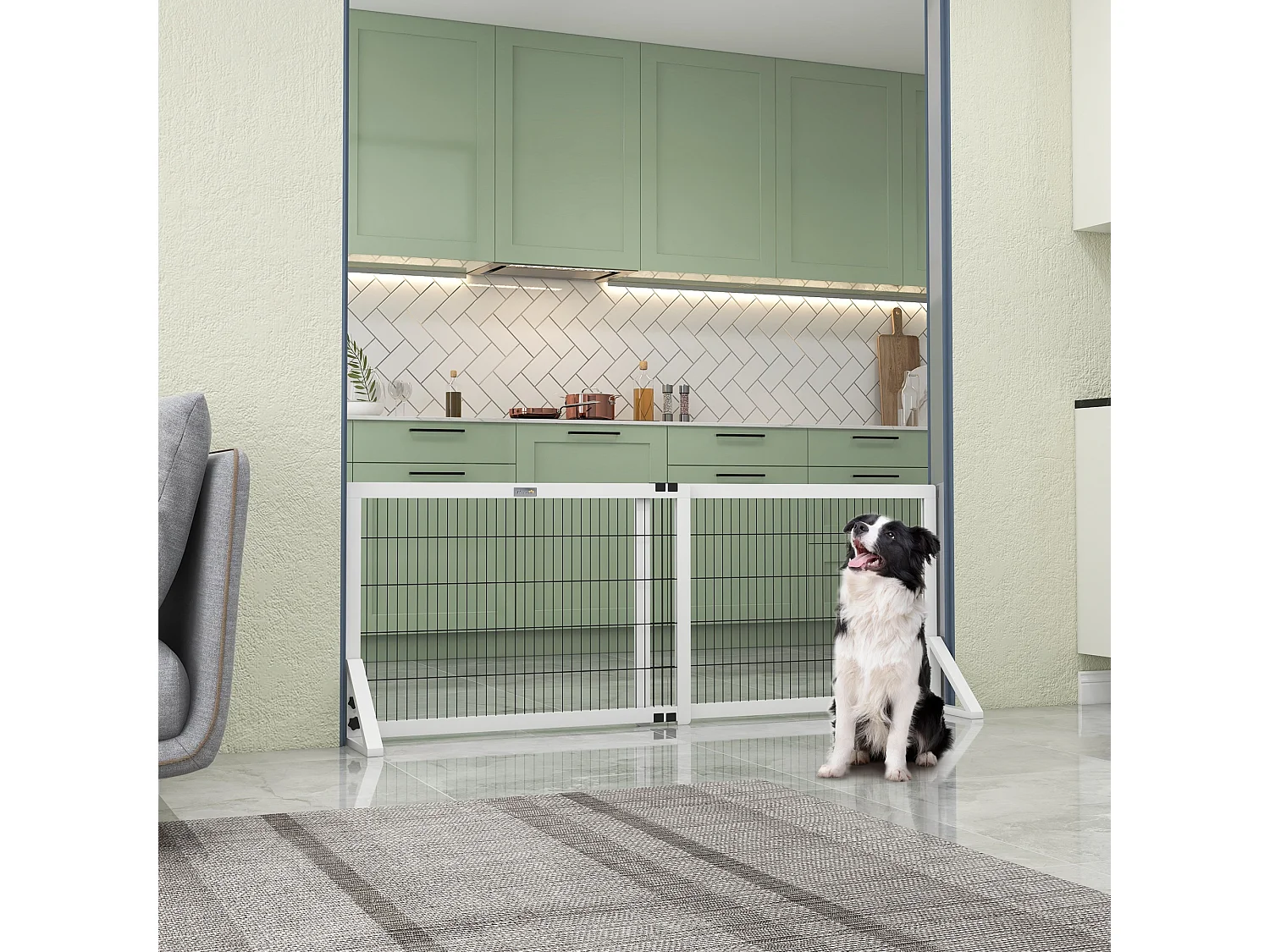 Barrière de sécurité pour chien barrière de protection à 2 panneaux largeur réglable 101-181 cm en bois acier blanc