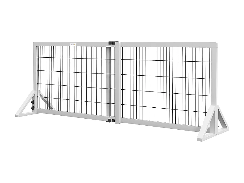Barrière de sécurité pour chien barrière de protection à 2 panneaux largeur réglable 101-181 cm en bois acier blanc