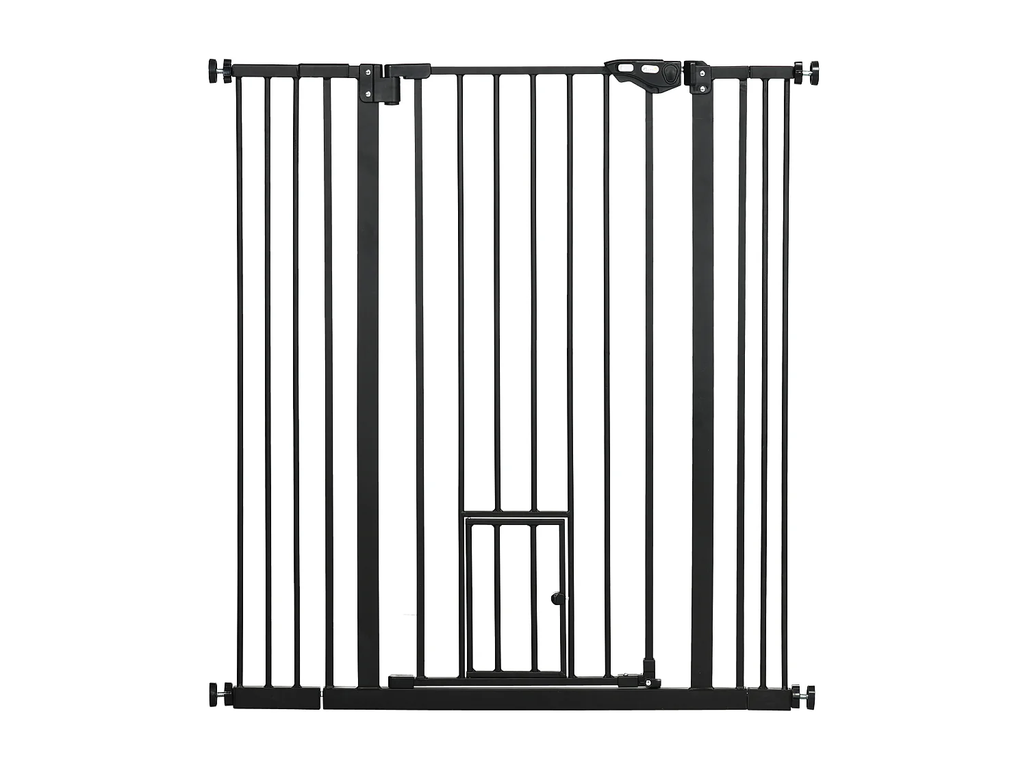 Barrière de sécurité chien H.104 cm - porte double verrouillage - sans perçage - acier noir