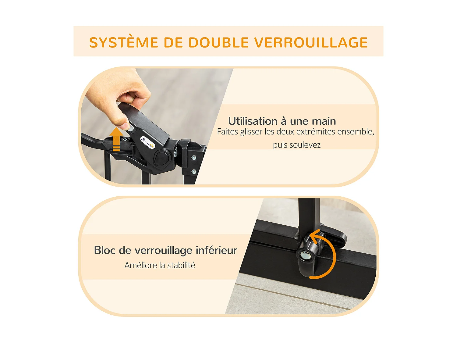 Barrière de sécurité chien H.104 cm - porte double verrouillage - sans perçage - acier noir