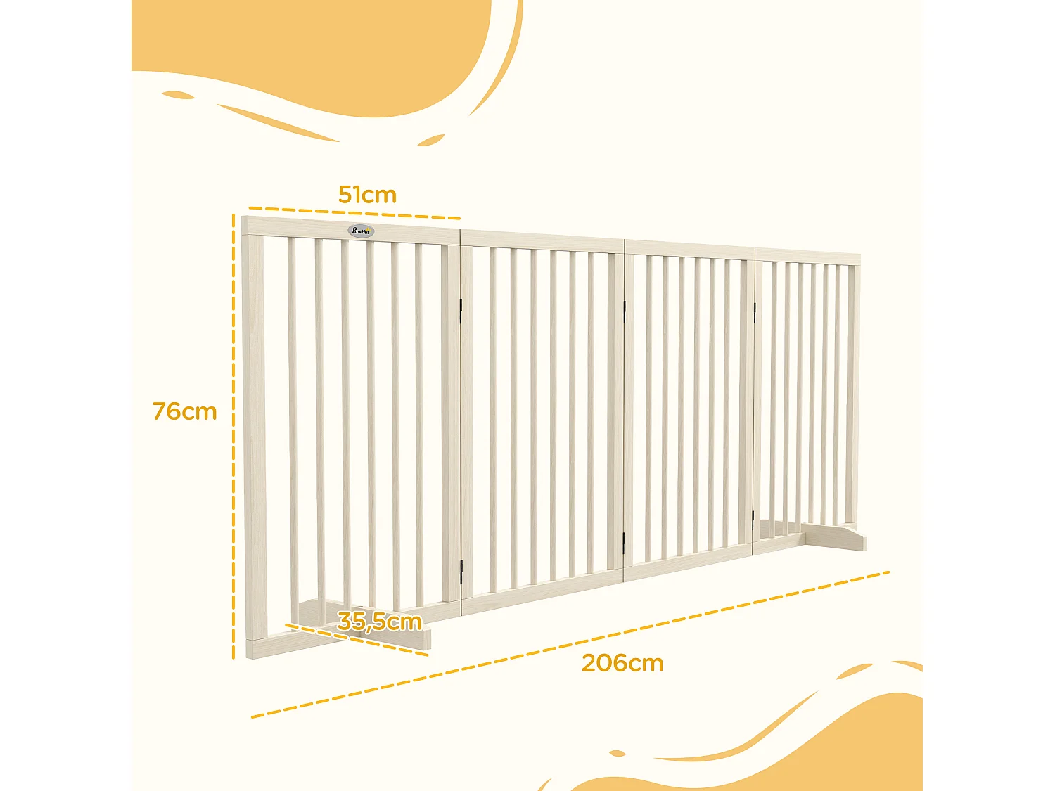 Barrière de sécurité chien 4 panneaux modulable autoportante dim. max. 206L x 35l x 76H cm bois clair