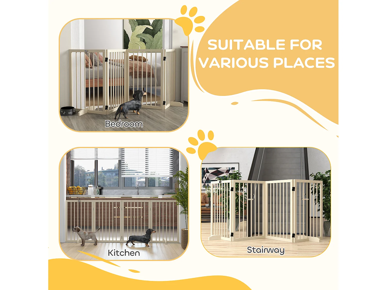 Barrière de sécurité chien 4 panneaux modulable autoportante dim. max. 206L x 35l x 76H cm bois clair