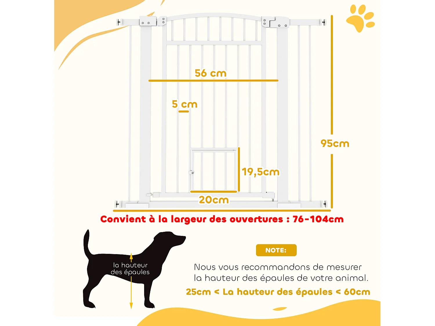 Barrière de sécurité pour chien - barrière à pression ajustable - 2 portes verrouillables - acier blanc