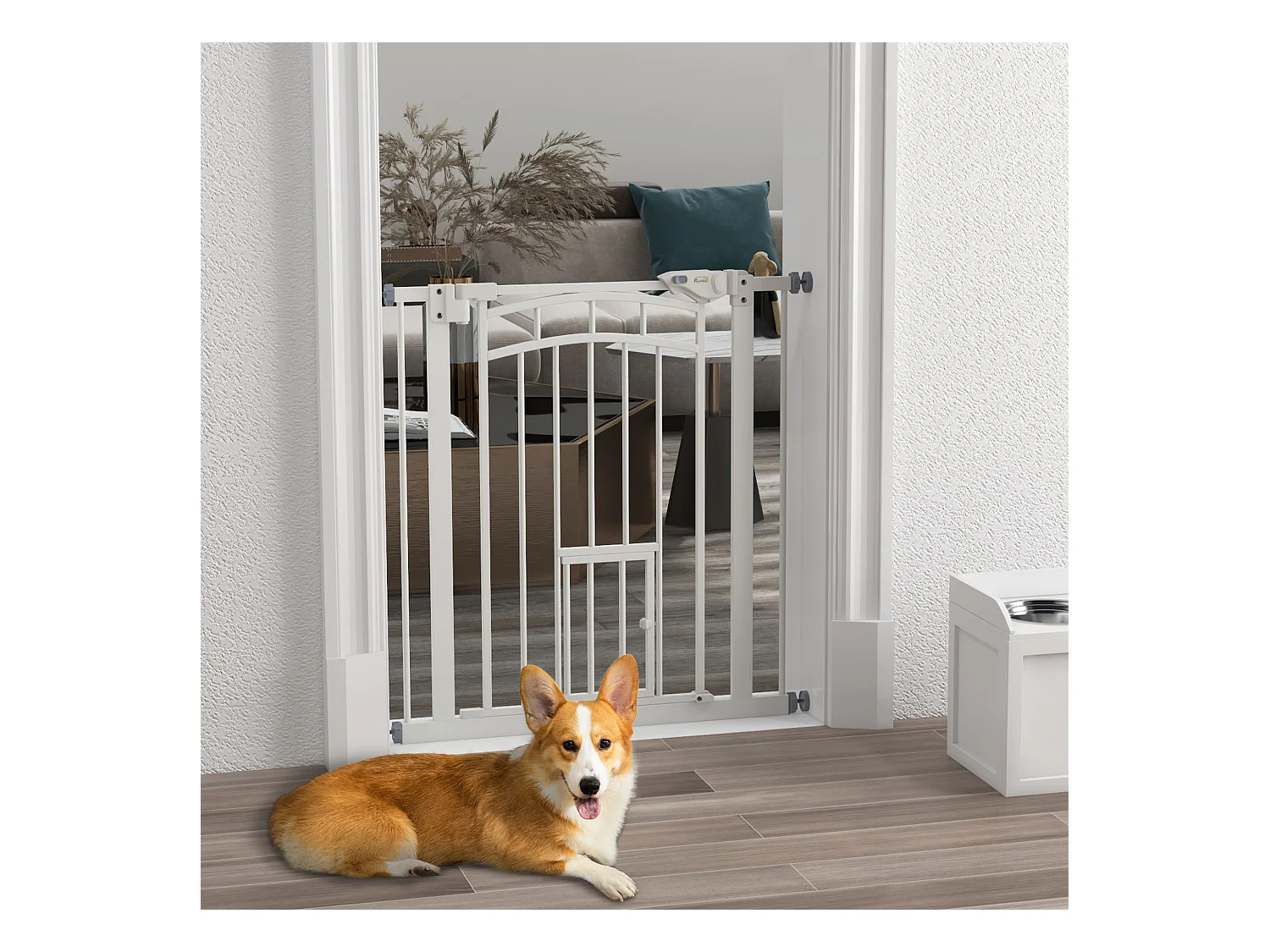 Barrière de sécurité pour chien - barrière à pression ajustable - double système de verrouillage - acier blanc