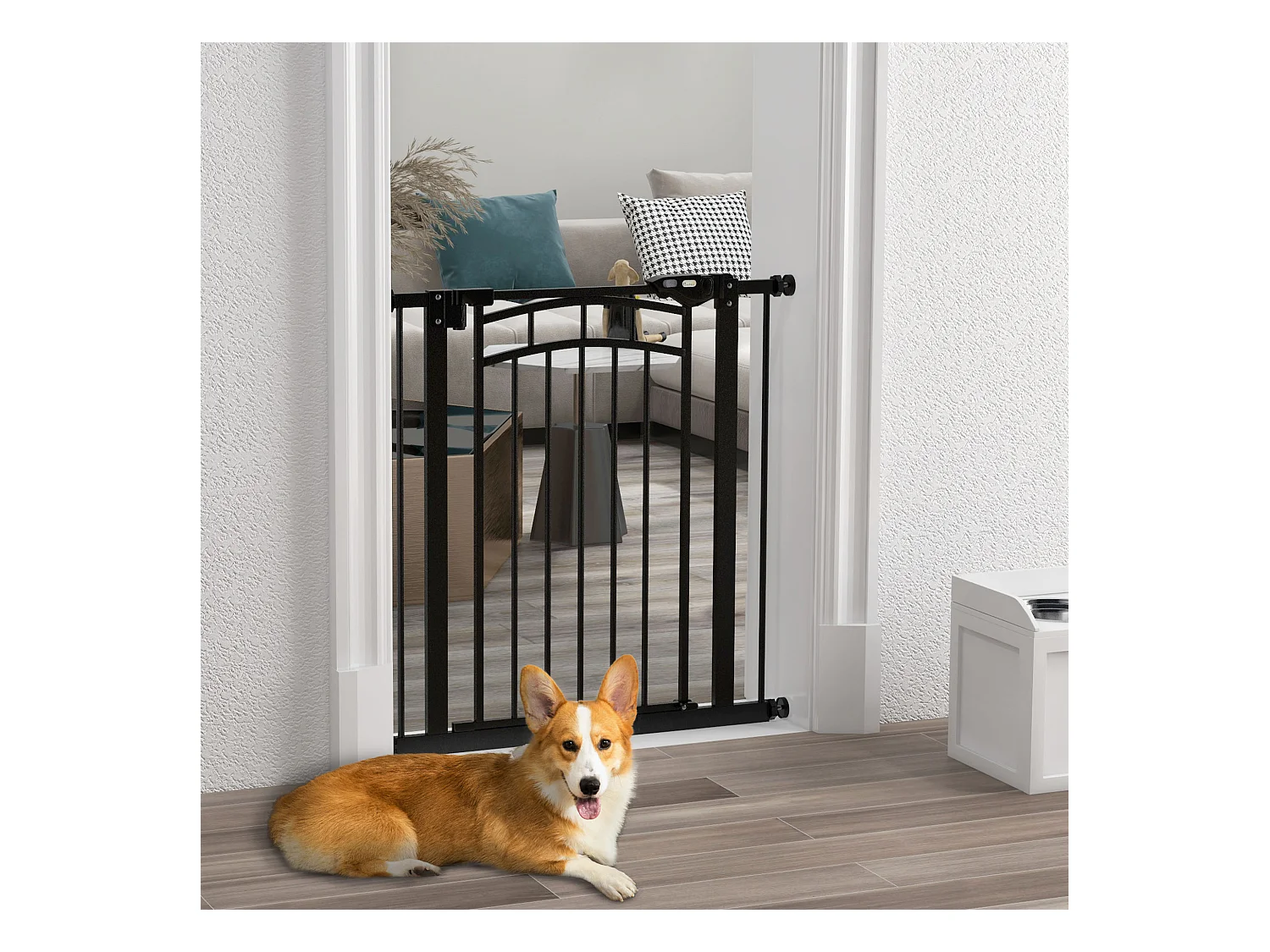 Barrière de sécurité pour chien - barrière à pression extensible - double système de verrouillage - acier noir