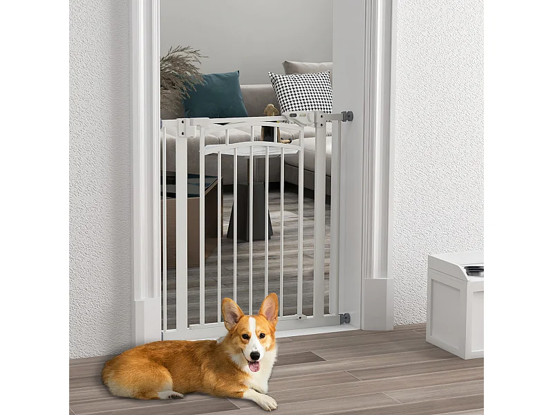 Barrière de sécurité pour chien - barrière à pression extensible - double système de verrouillage - acier blanc
