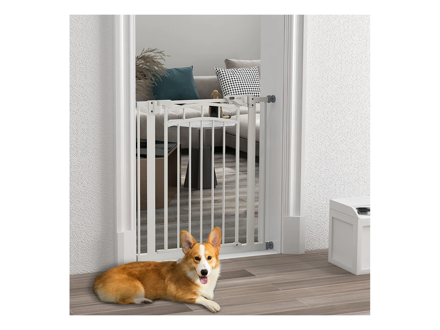 Barrière de sécurité pour chien - barrière à pression extensible - double système de verrouillage - acier blanc